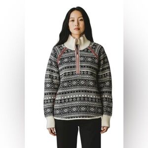 Eddie Bauer Black White Nordic 1/2 Zip Pullover Sweater Sz L Ski Cozy Winter